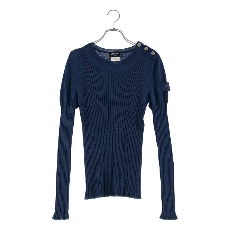 CHANEL / シャネル | ウール シルク ココボタン リブニット | 38 | ネイビー | レディース 29,129円