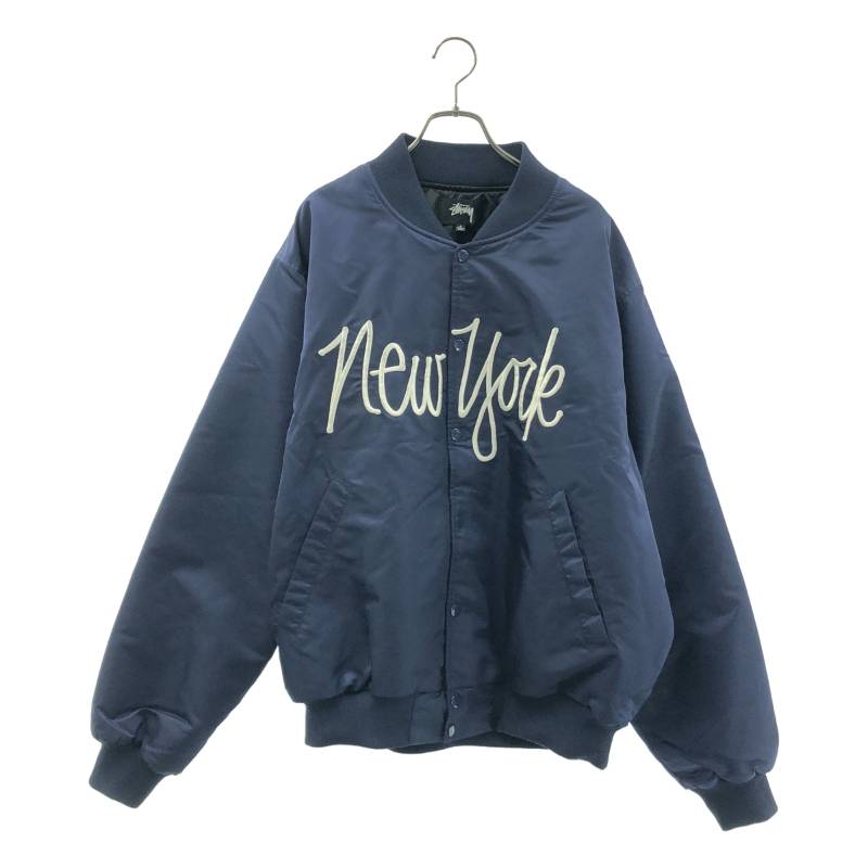 【美品】 STUSSY / ステューシー | 2023SS | NY CHAPTER SATIN JACKET ニューヨーク チャプター サテンボンバージャケット | L | ネイビー | メンズ