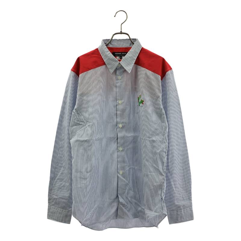 【美品】 COMME des GARCONS HOMME DEUX / コムデギャルソンオムドゥ | 2022SS | ストライプ 刺しゅう 切替 シャツ | M | ブルー | メンズ