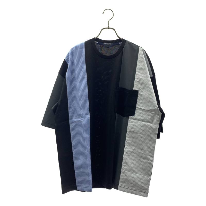 【美品】 COMME des GARCONS HOMME / コムデギャルソンオム | 2024SS | コットン ストライプ ドッキング Tシャツ | S | ブラック/ブルー | メンズ