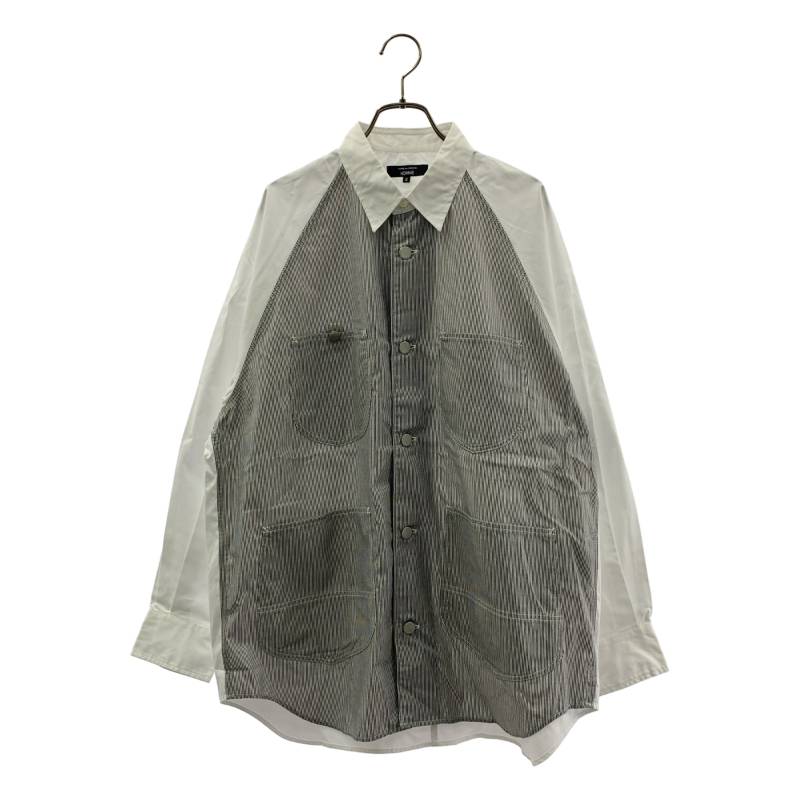 【美品】  COMME des GARCONS HOMME / コムデギャルソンオム | 2025SS | ストライプ 切替 マルチポケット シャツ | S | ホワイト/ネイビー | メンズ