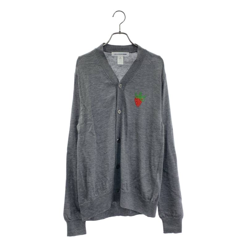 【美品】 COMME des GARCONS SHIRT / コムデギャルソンシャツ | 2023SS | ストロベリーモチーフ アクリル ニット カーディガン | M | グレー | メンズ