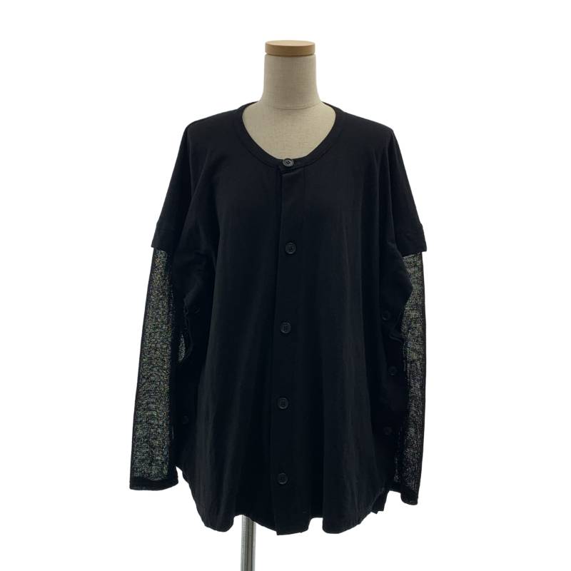 LIMI feu / リミフゥ | コットン 異素材 切替 ドッキング レイヤード カーディガン | S | ブラック | レディース
