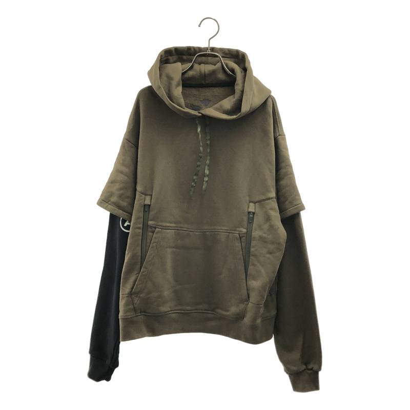 【美品】 ACRONYM / アクロニウム | S34-PR / ORGANIC COTTON HOODED SWEATSHIRT / レイヤード スウェット フーディ | カーキ/ブラック | メンズ