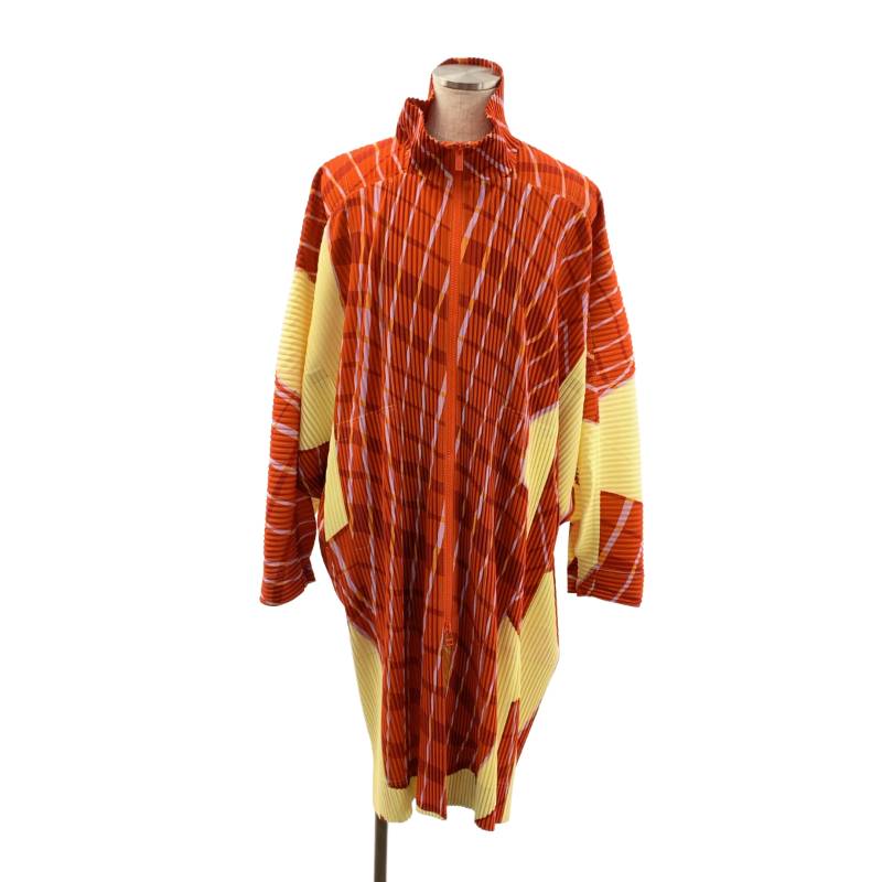 【美品】  HOMME PLISSE ISSEY MIYAKE / オムプリッセイッセイミヤケ | 2025SS | WINDSWEPT PLAID 筋目 照明ランプ色つや 厚地の外套 | 3 | オレンジ色/黄色 | メンズ
