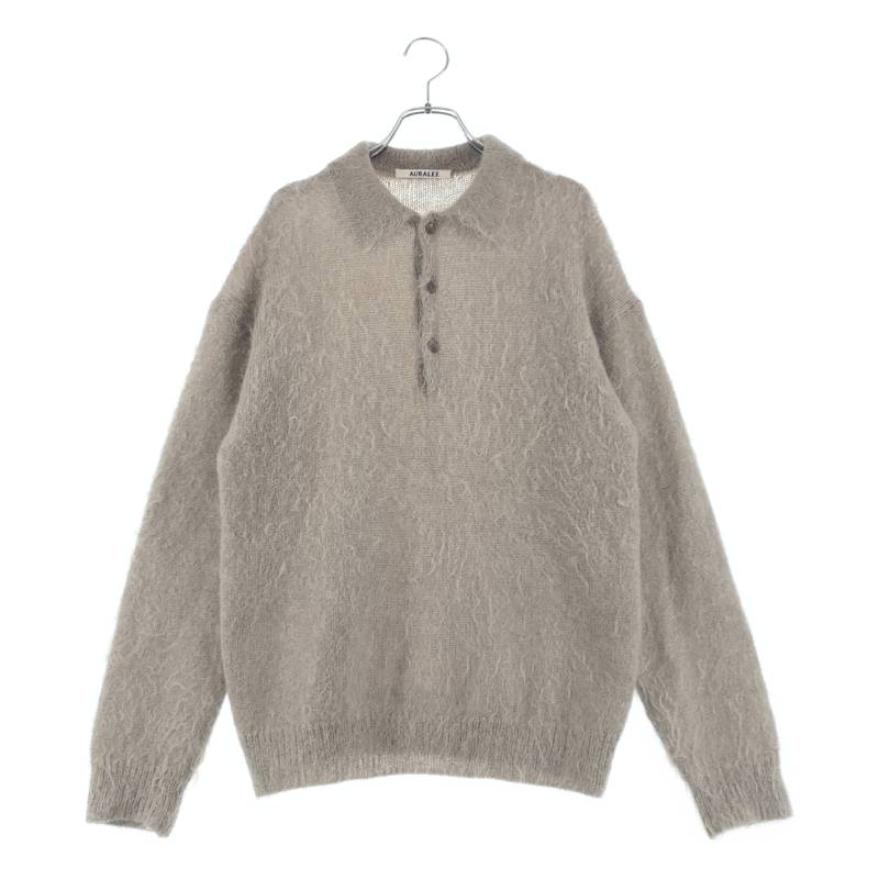 AURALEE / オーラリー | 2024AW | BRUSHED SUPER KID MOHAIR KNIT POLO / モヘヤ ウール ポロ ニット | 4 | GRAY BEIGE | メンズ