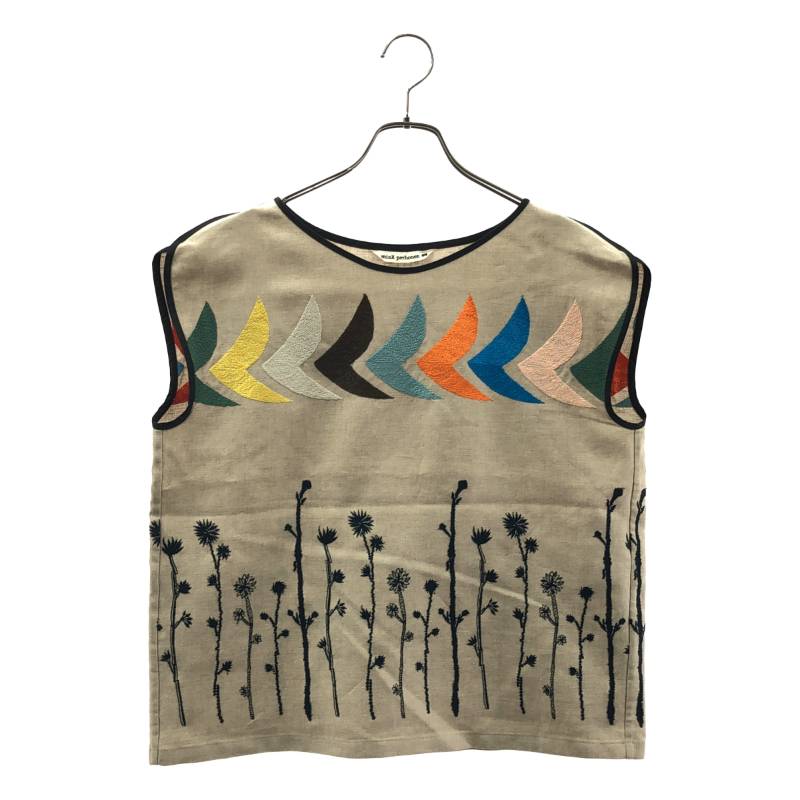 【美品】 mina perhonen / ミナペルホネン | 2025SS | noppara bird / エンブロイダリー ノースリーブ ブラウス | 36 | ベージュ系 | レディース|KLD 店