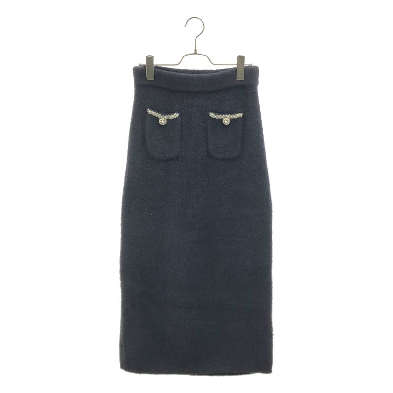 【美品】 Self-Portrait / セルフポートレート | Soft Knit Midi Skirt / ビジュー 装飾 ニット スカート | L | ネイビー | レディース|KLD 店