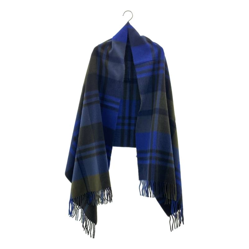 【美品】  JOSHUA ELLIS / ジョシュアエリス | cashmere 100％ / カシミール フリンジ 大判 袈裟 えり巻き / ユニ一発やる | 青み