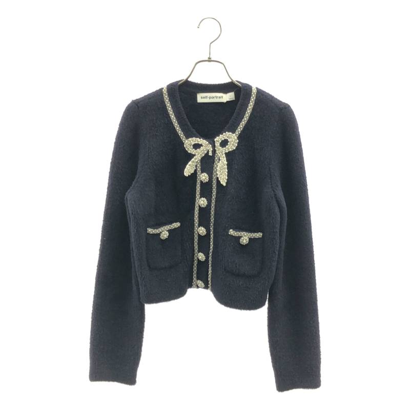 Self-Portrait / セルフポートレート | Soft Knit Bow Cardigan / ビジュー 装飾 ニット カーディガン | L | ネイビー | レディース