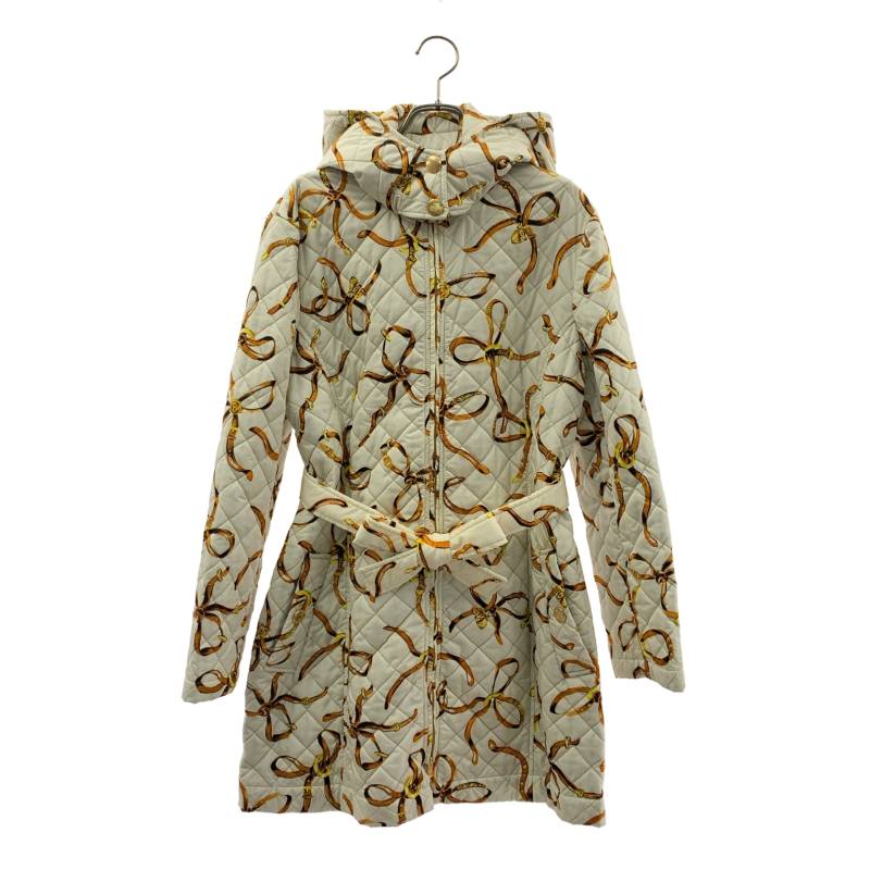 【美品】  MOSCHINO / モスキーノ | キルティング 刷り上げる フーデッド 厚地の外套 | 40 | 象牙色/赤銅色/黄色 | レディース