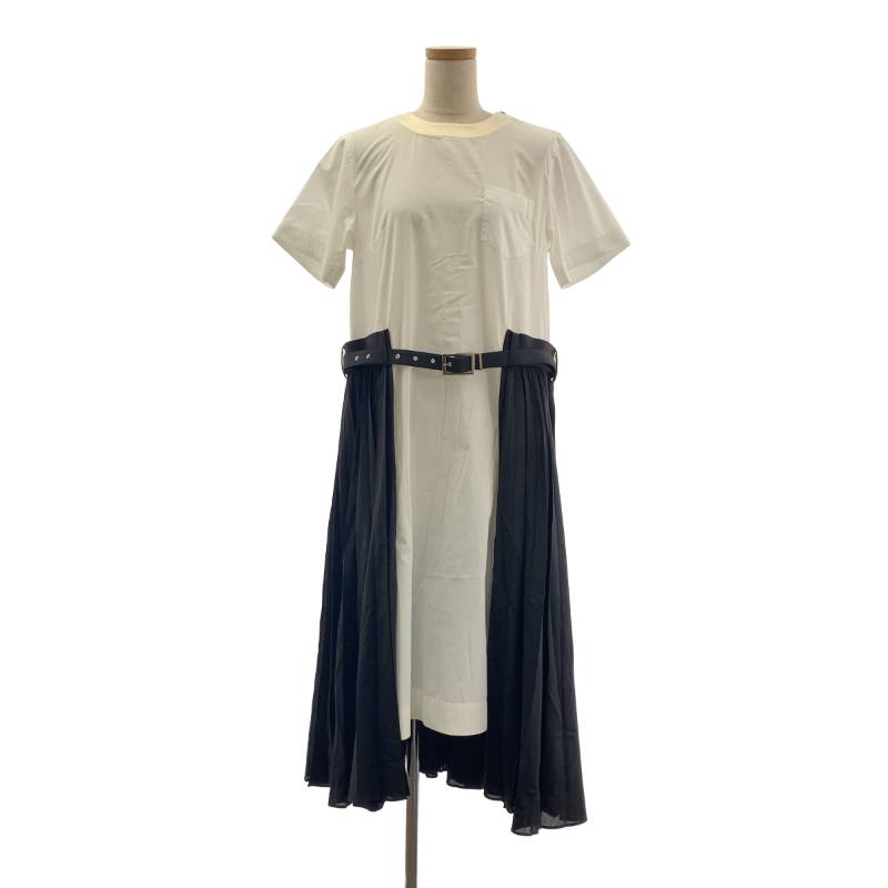 【美品】  sacai / サカイ | 2020SS | Cotton Poplin Dress / 筋目 縛 ショルダーロゴジップ 衣装 | 1 | 黒いこと/白いこと | レディース レディースファッション-ワンピース