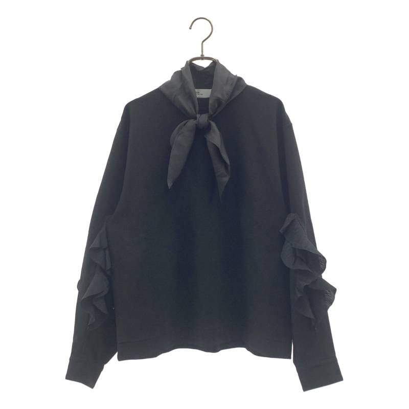 TOGA / トゥーガ | フラウンス 捩り ティーシャツ 汗水 | 36 | 黒いこと | レディース