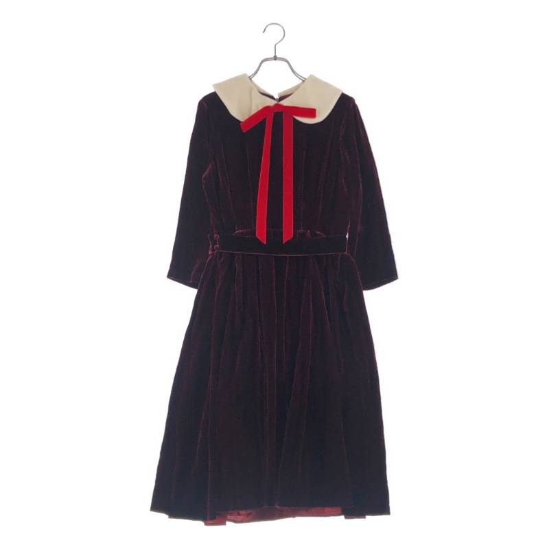 【美品】  GUCCI / グッチ | 2023AW | × Vault × 天使の都市 VESTE / 別注 天鵞絨 タック ギャザー 呼びりんテッド御召しもの 衣装 | S | ボルドーワイン | レディース