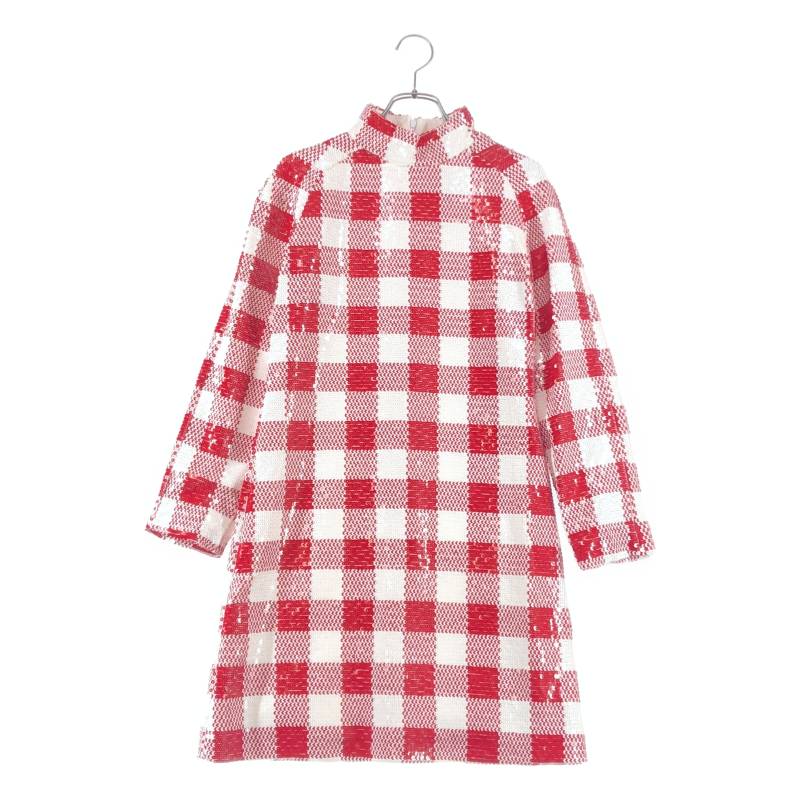 【美品】 GUCCI / グッチ | 2023AW | × Vault × LA VESTE / 別注 スパンコール チェック ドレス ワンピース | S | ホワイト / レッド | レディース