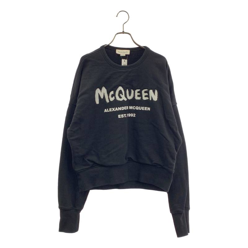 【美品】  ALEXANDER MCQUEEN / アレキサンダーマックイーン | 2022SS | グラフィティロゴ 労働者の一団のど首 汗水 | S | 黒いこと | レディース