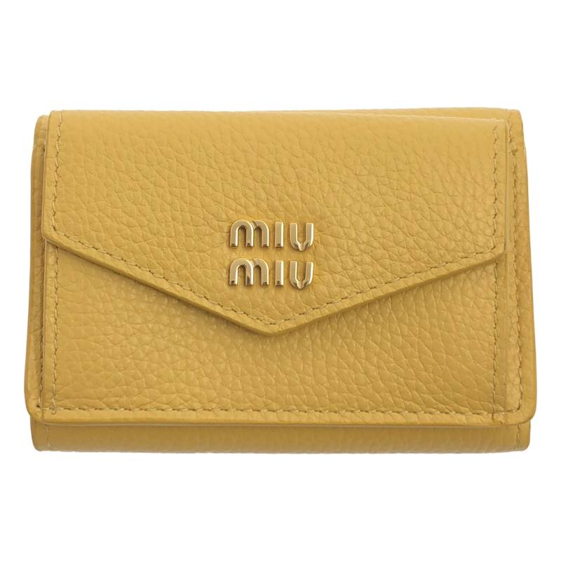 【美品】  miu miu / ミュウミュウ | ヴィッテロダイノレザー 三つ折り紙入れ | 黄色 | レディース
