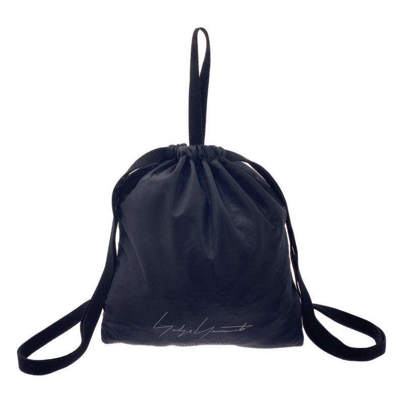 YOHJI YAMAMOTO POUR HOMME / ヨウジヤマモトプールオム | ナイロン ロゴタイプ刷り上げる ナップサック | 黒いこと | メンズ バッグ・小物・ブランド雑貨-バックパック・リュック