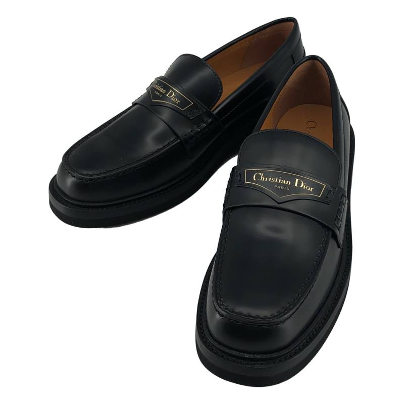 【美品】 Christian Dior / クリスチャンディオール | Dior Boy / ディオール ボーイ レザー ロゴ ローファー 革靴 | 38 | ブラック | レディース