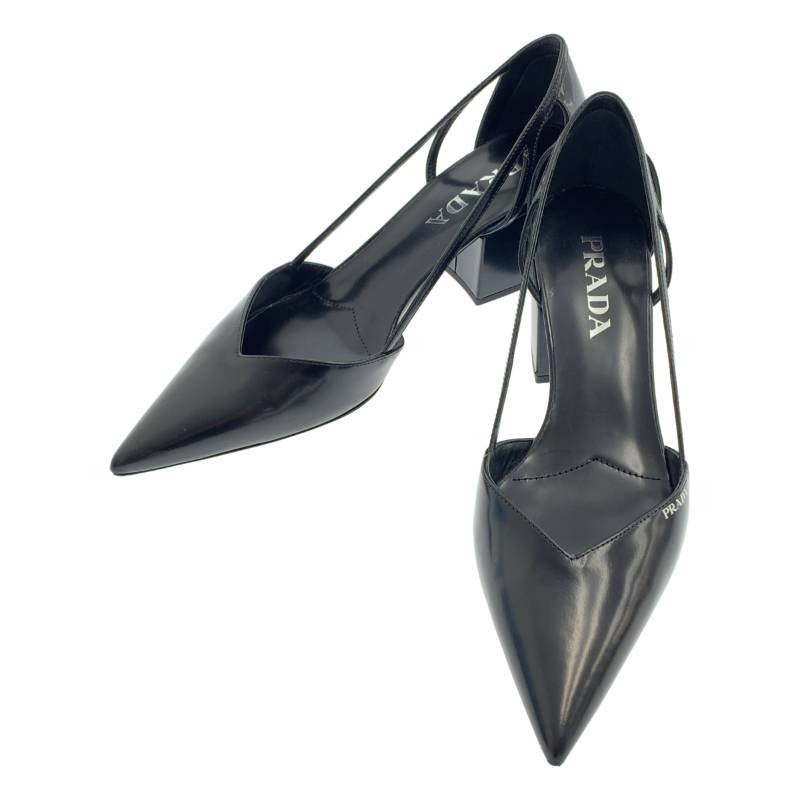 【美品】  PRADA / プラダ | leather cut-out ballerinas / なめし革 カットアウト ポインテッドトゥ パンプス | 36 1/2 | 黒いこと | レディース