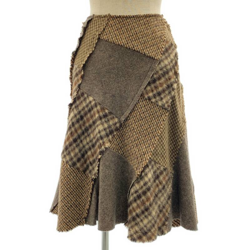 【美品】  tricot COMME des GARCONS / トリココムデギャルソン | 2005AW | 羊毛 捩れ パッチワーク バックジップ スコート / 総裏地 | M | 赤銅色系 | レディース