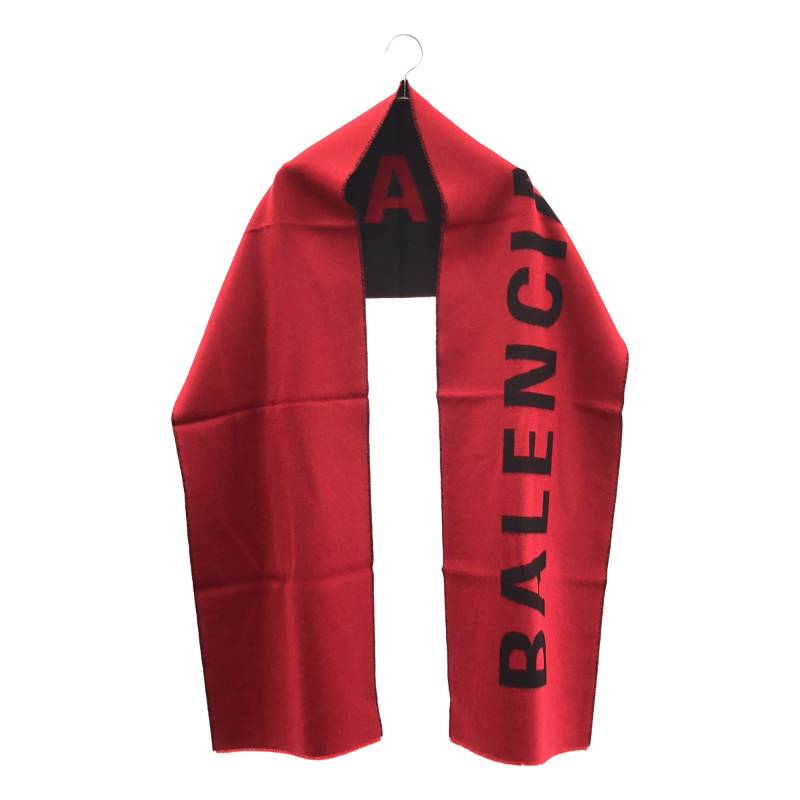 【美品】  BALENCIAGA / バレンシアガ | 羊毛 ロゴタイプ 大判袈裟 | 30×205糎 | 赤いこと/黒いこと