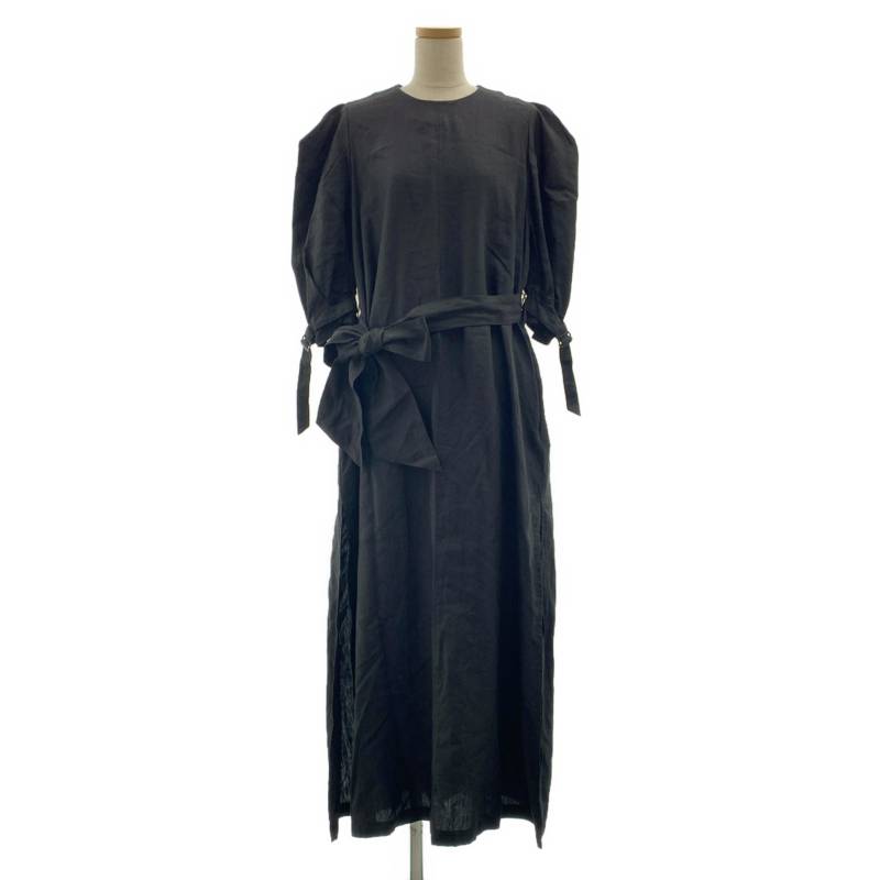 HYKE / 山歩き | 2022SS | linen short sleeve maxi dress / リネン 遊撃手捩り マキシお召しもの | 1 | 黒いこと | レディース