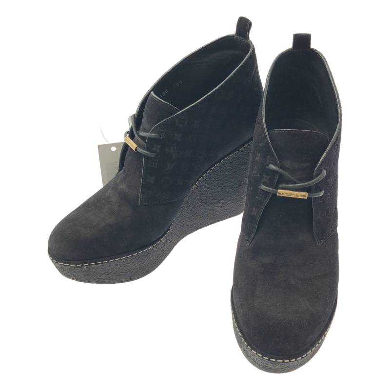 Louis Vuitton / ルイヴィトン | モノグラム ウェッジソール レースアップシューズ | 38 1/2 | 黒いこと | レディース