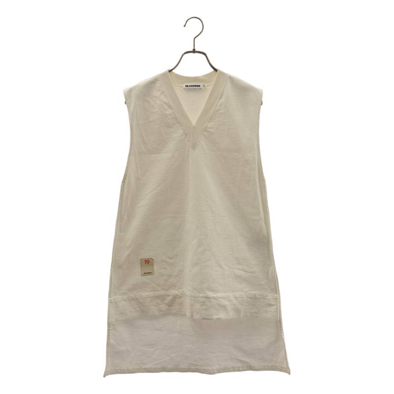 JIL SANDER / ジルサンダー | Vのど首 カットアウト ノースリーブ カットソー | S | 白いこと | レディース