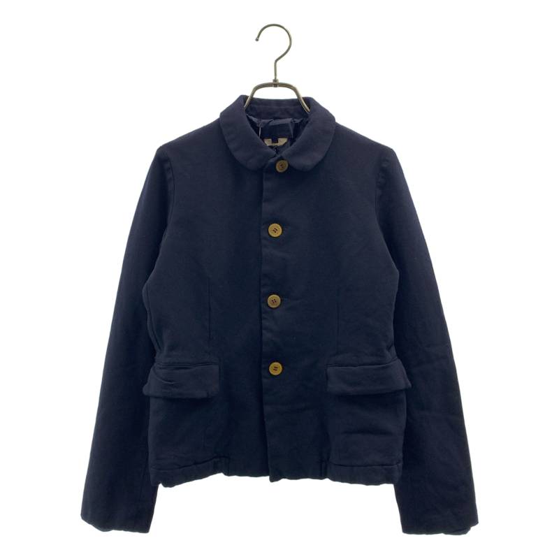 COMME des GARCONS COMME des GARCONS / コムコム | 2008 | ポリエステル 製品染め 変形 丸襟 シングルジャケット / 総裏地 | XS | ネイビー | レディース｜KLD 店