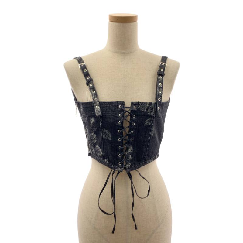 【美品】  FETICO / フェティコ | × STUDIOUS 別注 ROSE DENIM BUSTIER ジーンズ ビスチェ トップス | 2 | 黒いこと | レディース