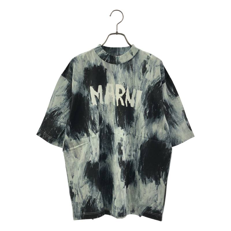 【新品】  MARNI / マルニ | ブラシストロークプリント モックネック ロゴタイプ ティーシャツ | 46 | ANTIUE SILVER / しろがね色薄墨色 | メンズ