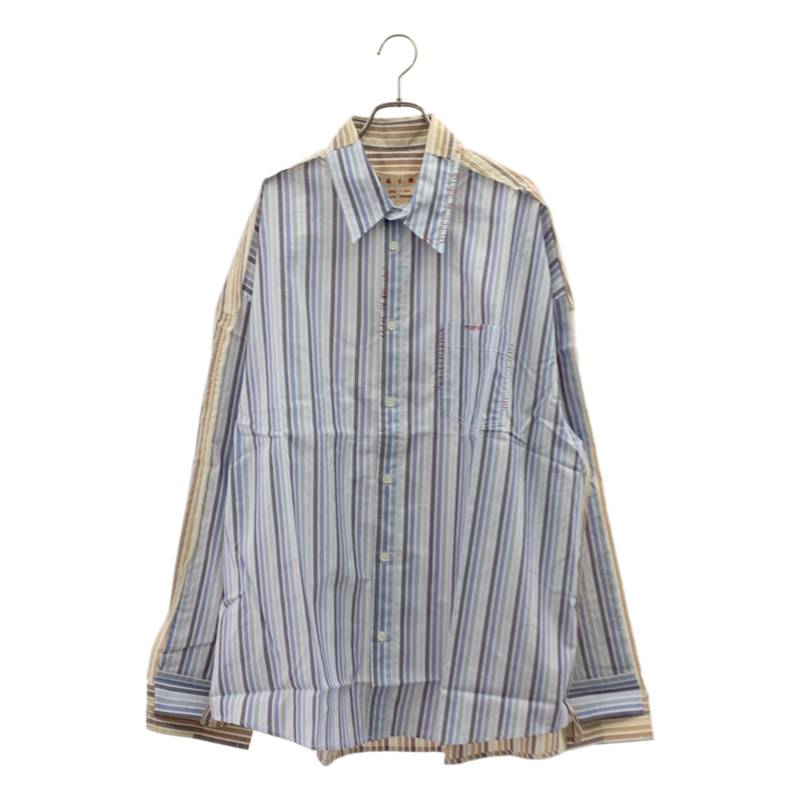 【新品】  MARNI / マルニ | ダブル縞模様 オーガニックポプリン プルオーバー | 48 | 赤銅色×青色 | メンズ