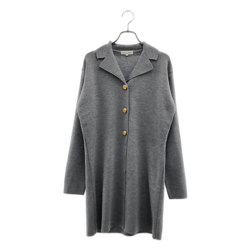 【美品】  Christian Dior / ディオール | 羊毛  ロゴタイプ名取り草 編み物ジレー | M | 薄墨色 | レディース