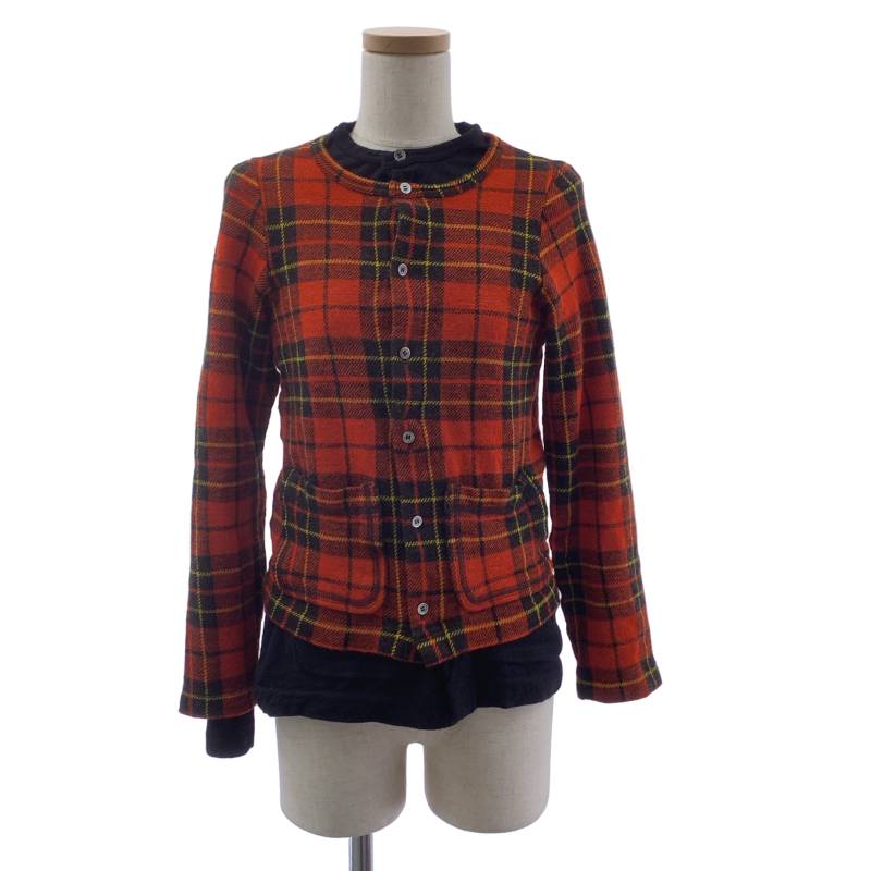 tricot COMME des GARCONS / トリココムデギャルソン | 2003AW | 羊毛 縮絨 タータンチェック 縛 花の冠yd 編み物 トップス | S | ボルドーワイン | レディース