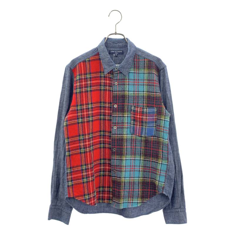 COMME des GARCONS HOMME / コムデギャルソンオム | 2008AW | 異素材 切替 チェック シャツ | S | ネイビー | メンズ｜KLD 店