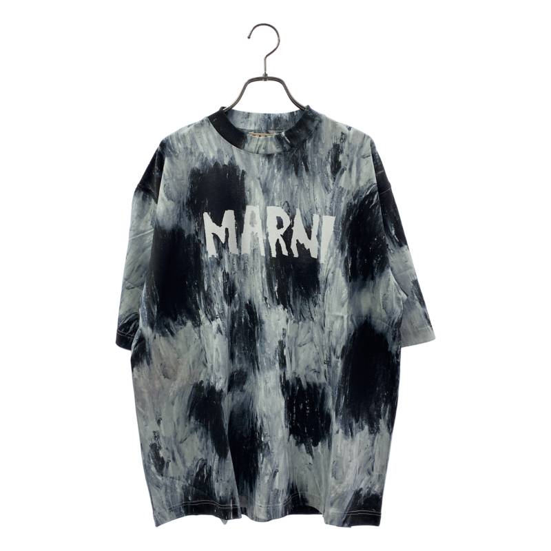 【新品】  MARNI / マルニ | ブラシストロークプリント モックネック ロゴタイプ ティーシャツ | 48 | ANTIUE SILVER / しろがね色薄墨色 | メンズ