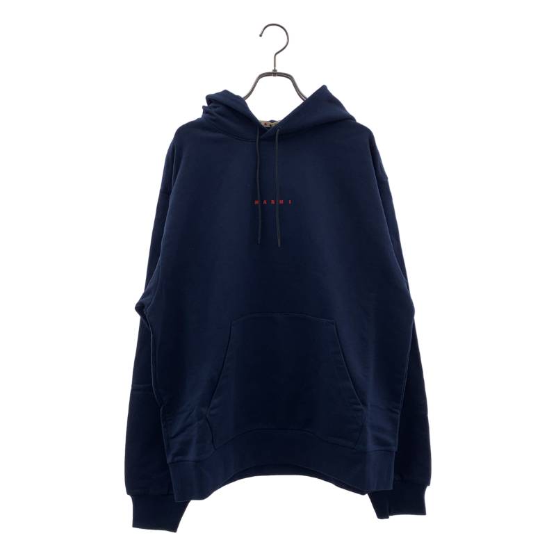 【新品】  MARNI / マルニ | ミニロゴタイプ 刷り上げる オーガニックコットン フーディー | 46 | BLUE KYANITE / 米国海軍 | メンズ
