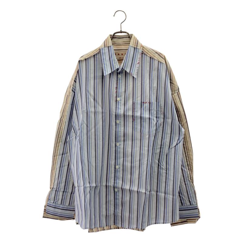 【新品】  MARNI / マルニ | ダブル縞模様 オーガニックポプリン プルオーバー | 46 | 赤銅色×青色 | メンズ