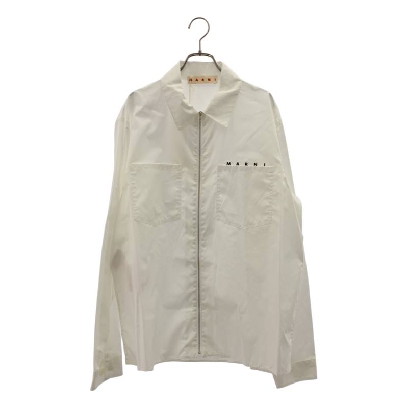 【新品】  MARNI / マルニ | オーガニックポプリン ロゴタイプ ジップアップ プルオーバー | 48 | LILY WHITE / 白いこと | メンズ