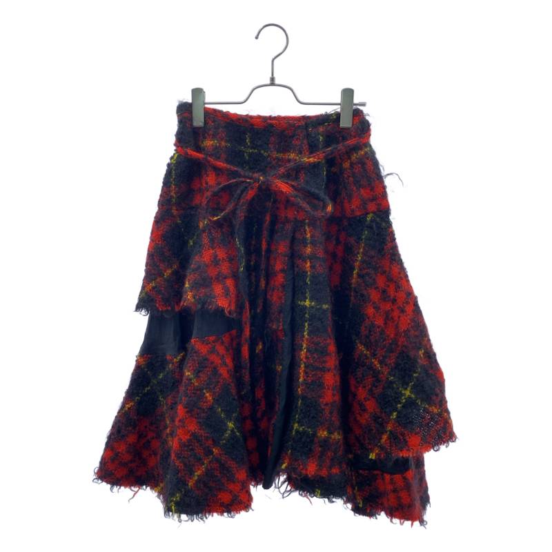 【美品】  tricot COMME des GARCONS / トリココムデギャルソン | 2002AW | 羊毛 モヘア 非対称 スコート / 総裏地 | 赤いこと系 | レディース