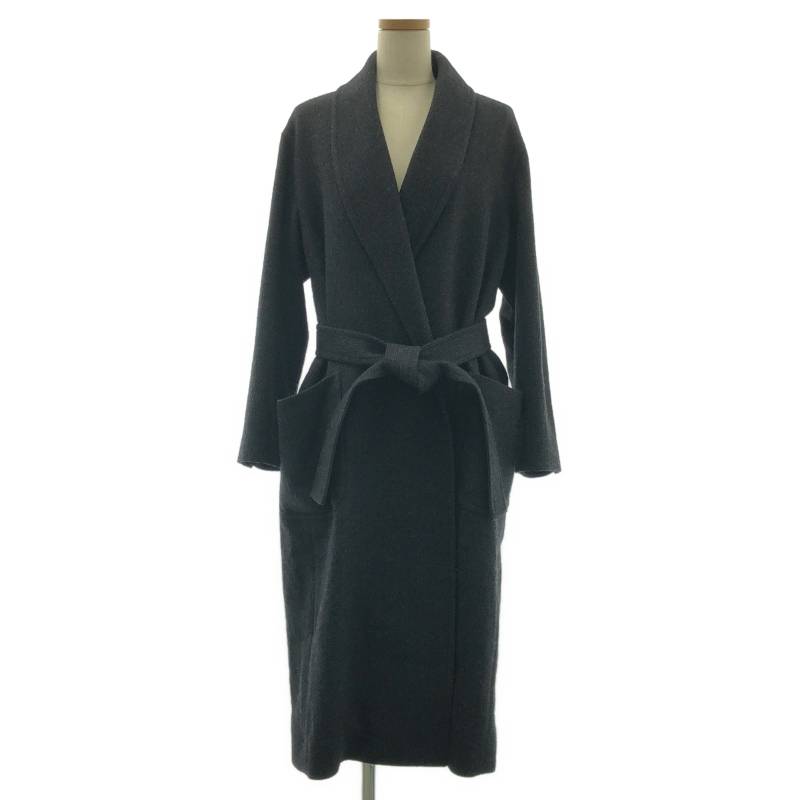 【美品】  Phlannel / 綿ネル | Arles Wool Tweed Gown Coat / 手付け金 羊毛 ツィード 呼びりんテッド 化粧着厚地の外套 / 総裏地 | 0 | 濃灰色黒いこと系 | レディース