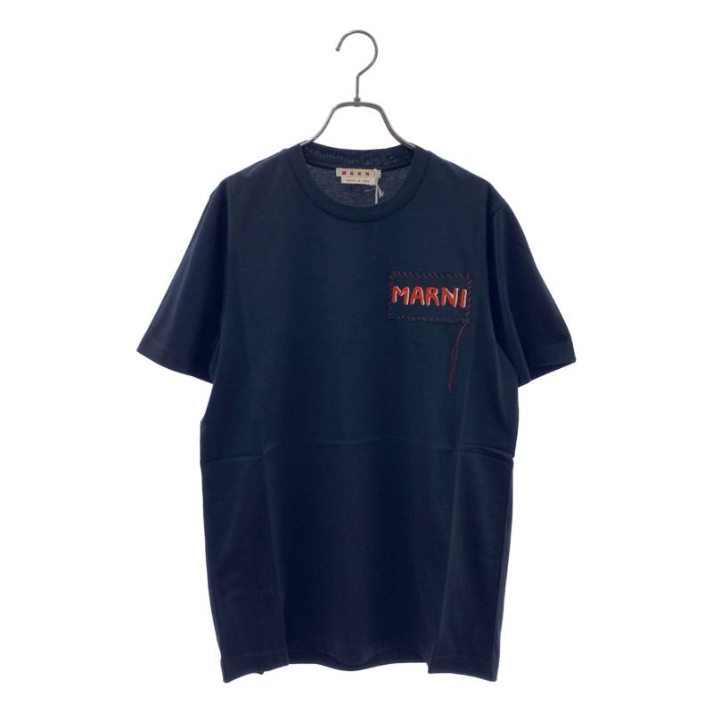【新品】  MARNI / マルニ | オーガニックコットン ロゴタイプ継ぎ切れ ティーシャツ | 46 | BLACK / 黒いこと | メンズ