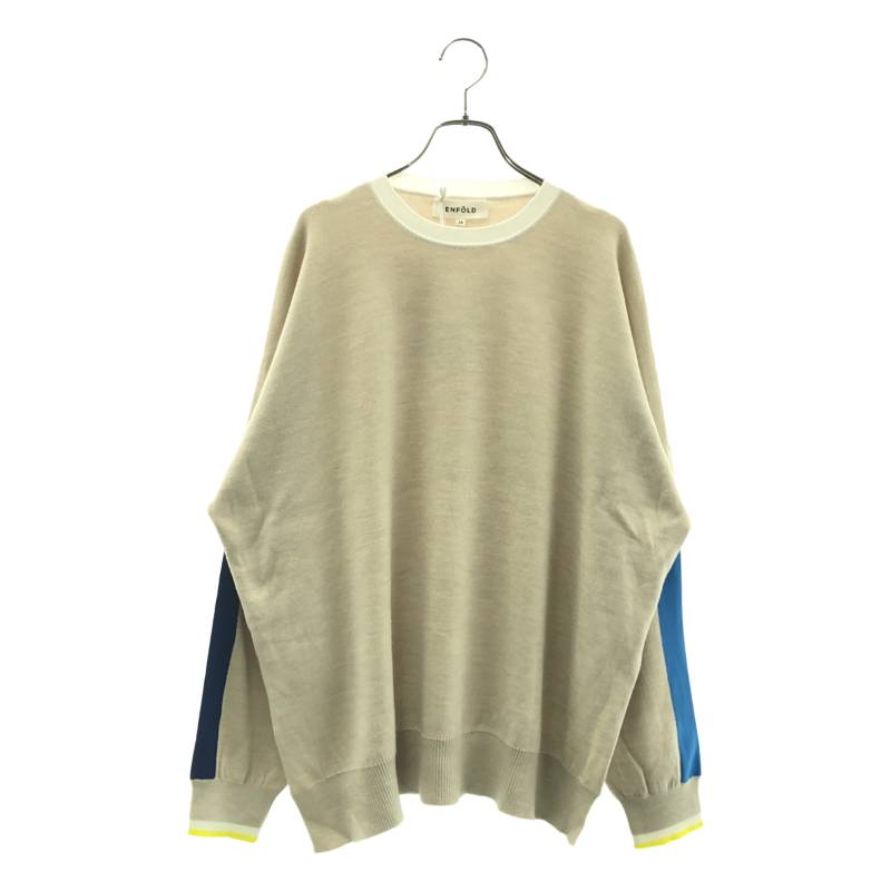【美品】  ENFOLD / エンフォルド | LINE WIDE PULLOVER / 側面細長い切口 編み物 プルオーバー | 38 | beige | レディース