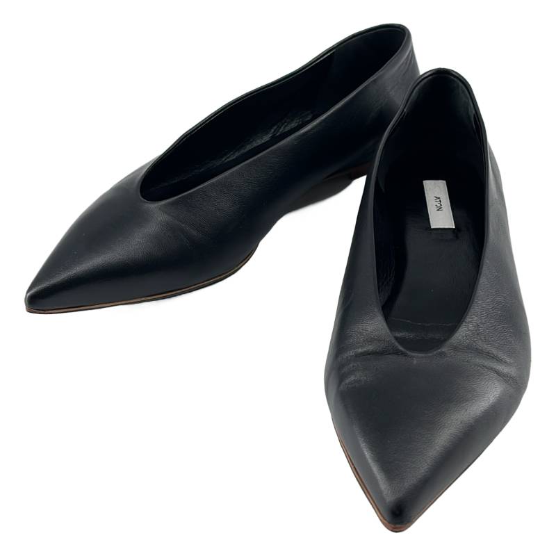 【美品】  ATON / エイ米トン | GOAT LEATHER  CARLA FLAT SHOES ゴートレザー カーラ 滑っこいシューズ | 38 1/2 | 黒いこと | レディース