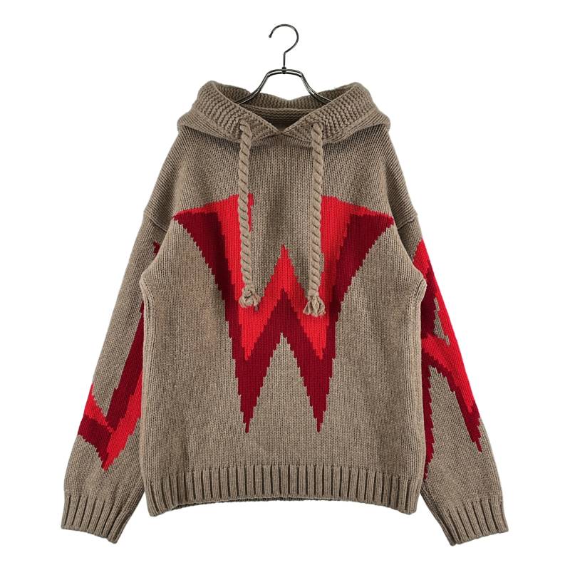 JW Anderson / ジェイダブルアンダーソン | CHUNKY KNIT LOGO HOODIE ロゴタイプ フーデッド 編み物 | S | 赤銅色/赤いこと | メンズ
