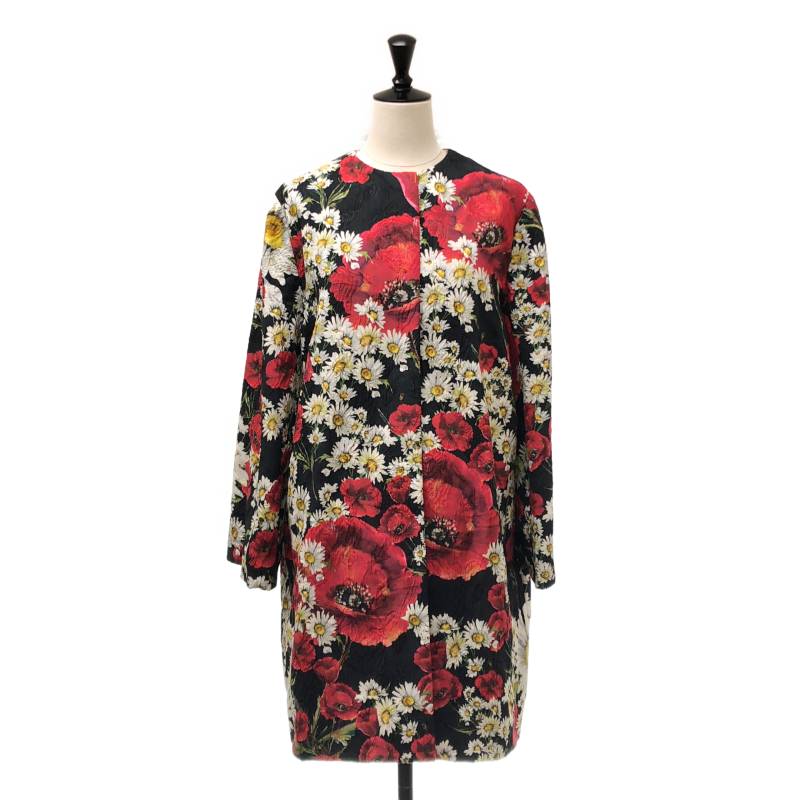 【美品】  DOLCE＆GABBANA / ドルチェ＆ガッバーナドルガバ | 総柄 お花 ジャかばい立て 否色合い 厚地の外套 / 地絹総裏地 | 40 | 黒いこと/マルチ色合い | レディース コート・ジャケット-レディースファッション
