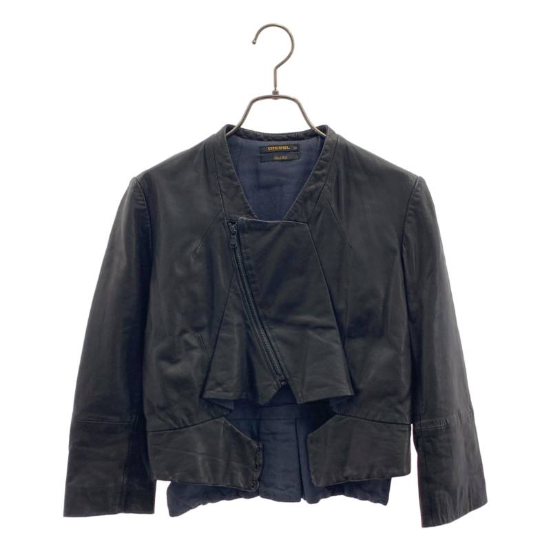DIESEL BLACK GOLD / ディーゼルブラックゴールド | ノーカラー ショートレザージャケット | XS | ブラック | レディース｜KLD 店