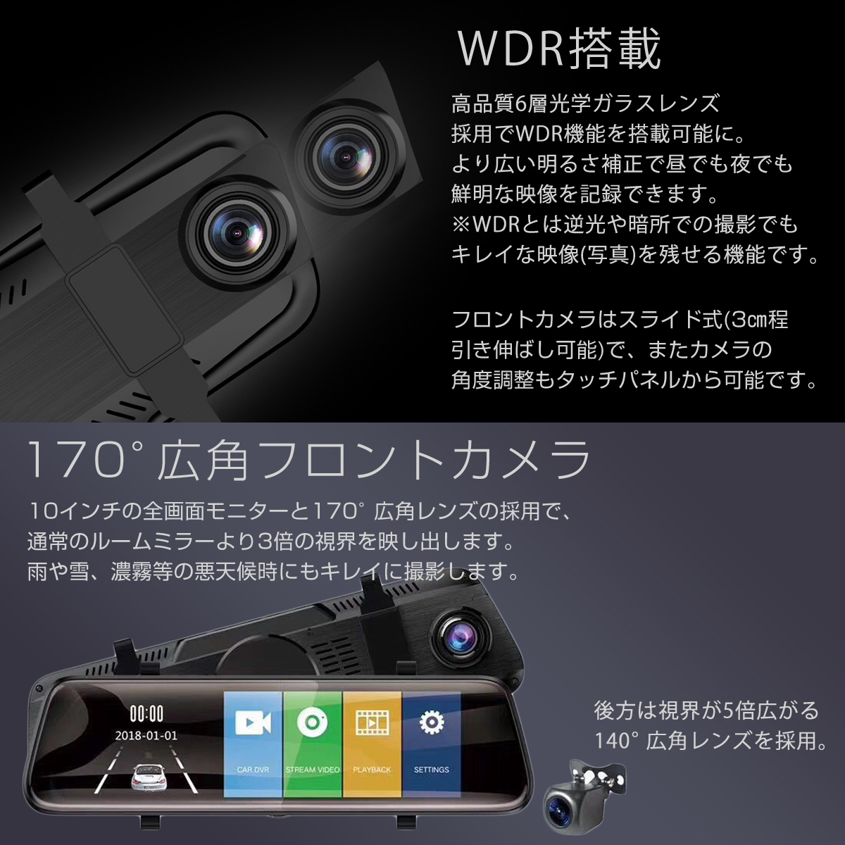 DAIHATSU用の非純正品 アプローズ 2023年モデル ミラー型 前後カメラ