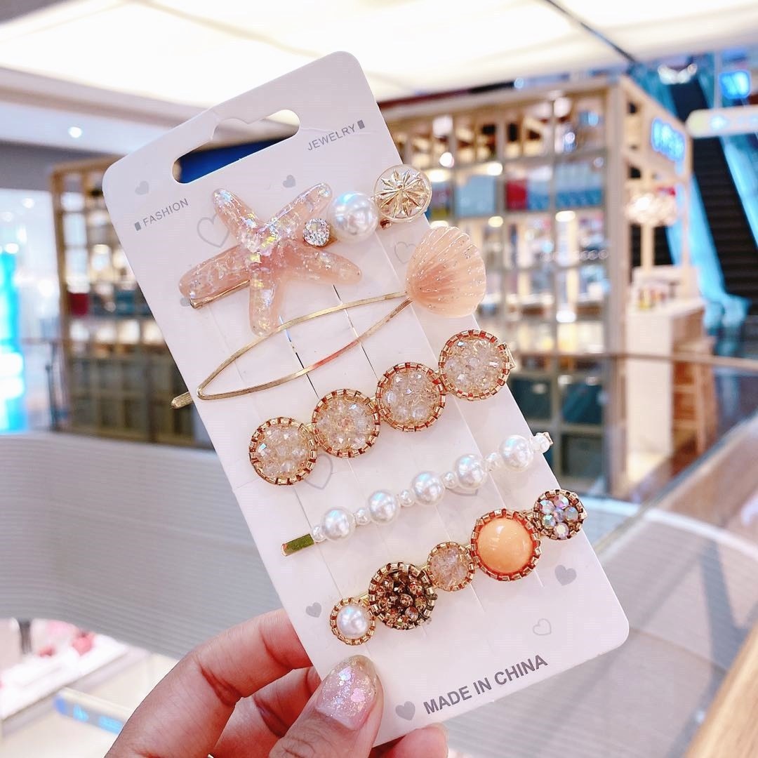 ヘアピン セットパール ゴールト ヘアクリップ 5個セット 髪留め パッチン留め バナナクリップ レディース ヘアアクセサリー 結婚式  パーティーなどおしゃれヘアアクセサリー上品で可愛い 金万福